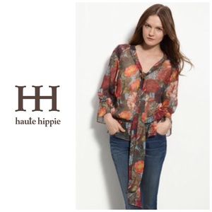 Haute Hippie Floral neck tie silk blouse